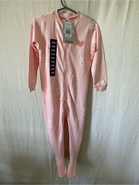 Organic Cotton Pink Heart & Polar Bear Print One-Piece Pajamas - 24M - 2way Zip